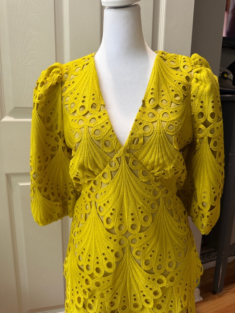 Eyelet Lace V-Neck Midi Dress